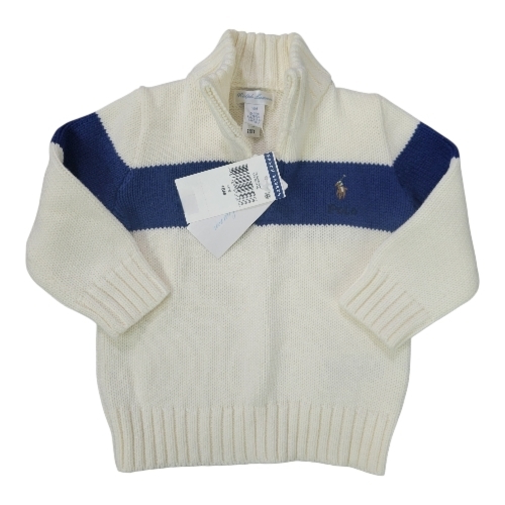 Ralph Lauren Cream & Navy Half-Zip Knit Cotton Sweater 18m